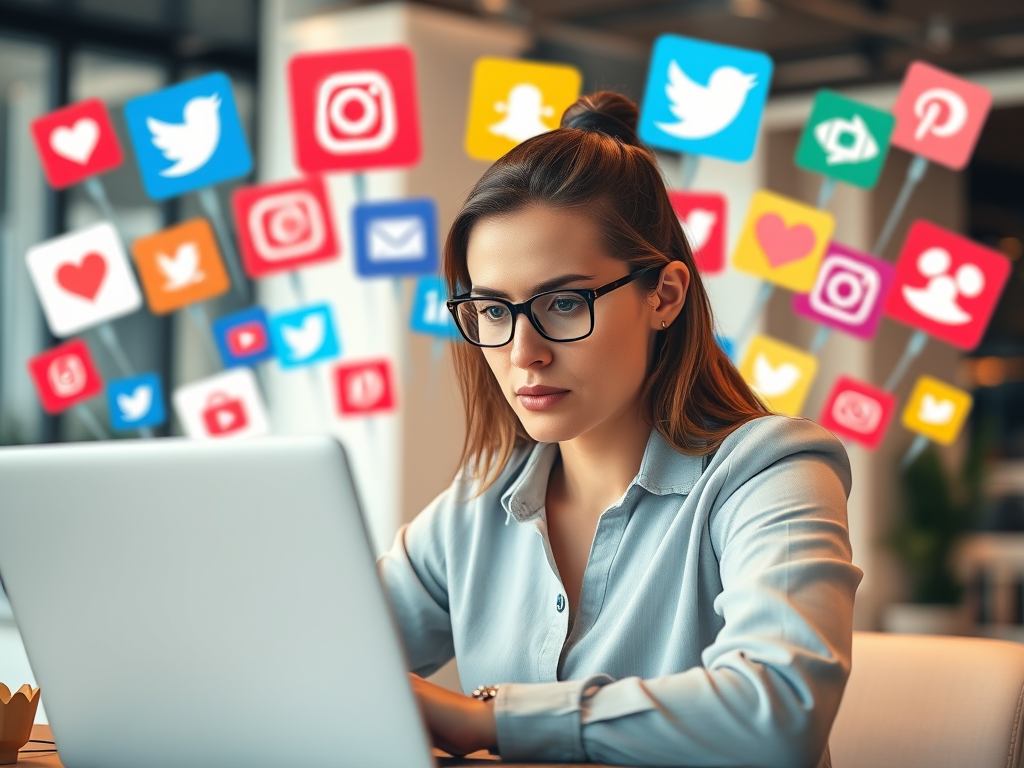 Digital content writing career visualized with laptops, social media icons, and content drafts. A modern take on writing for the web and online platforms."