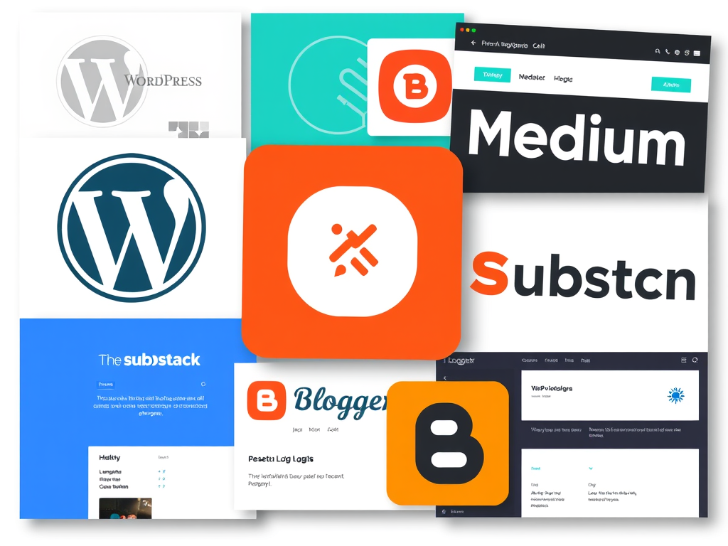 Logos of various writing and blogging platforms, including WordPress, Medium, Substack, and Blogger.