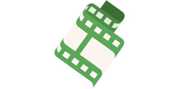 An illustration of a film reel intertwined in a green ribbon, symbolizing storytelling and filmmaking.