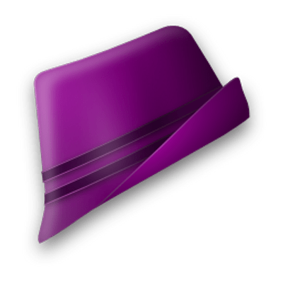 A purple fez hat with a black tassel, depicted as a flat design icon.